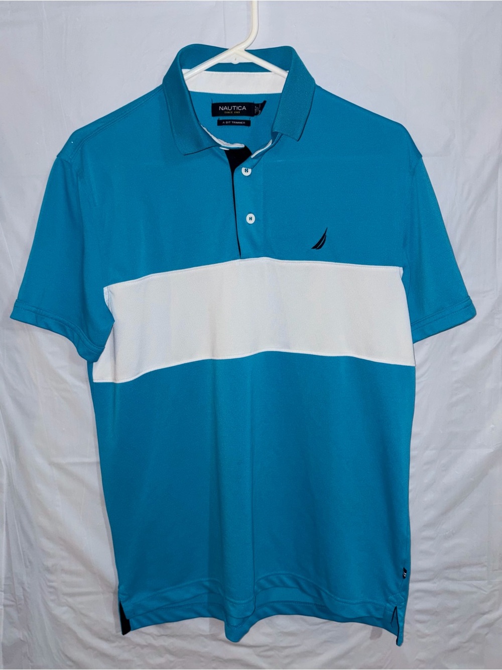 Nautica Men's Turquoise and White Block Polo